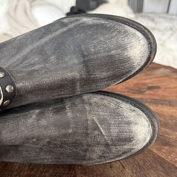 Circle G Black Corral Leather Distressed Studded Harness Belt Round Toe Booties - Picture 11 of 11